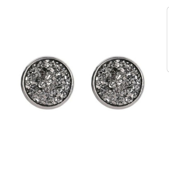 2 Pair Black/Silver Faux Druzy Stud Earrings - Picture 2 of 5